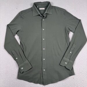 Luca Faloni Pique Polo Shirt 15.75" 40 Cotton Long Sleeve Button Up Green Casual